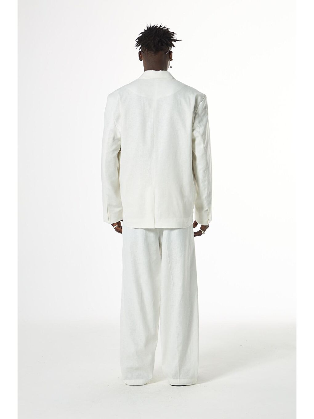 Ekru Oversize %100 Keten Erkek Takım Elbise-3