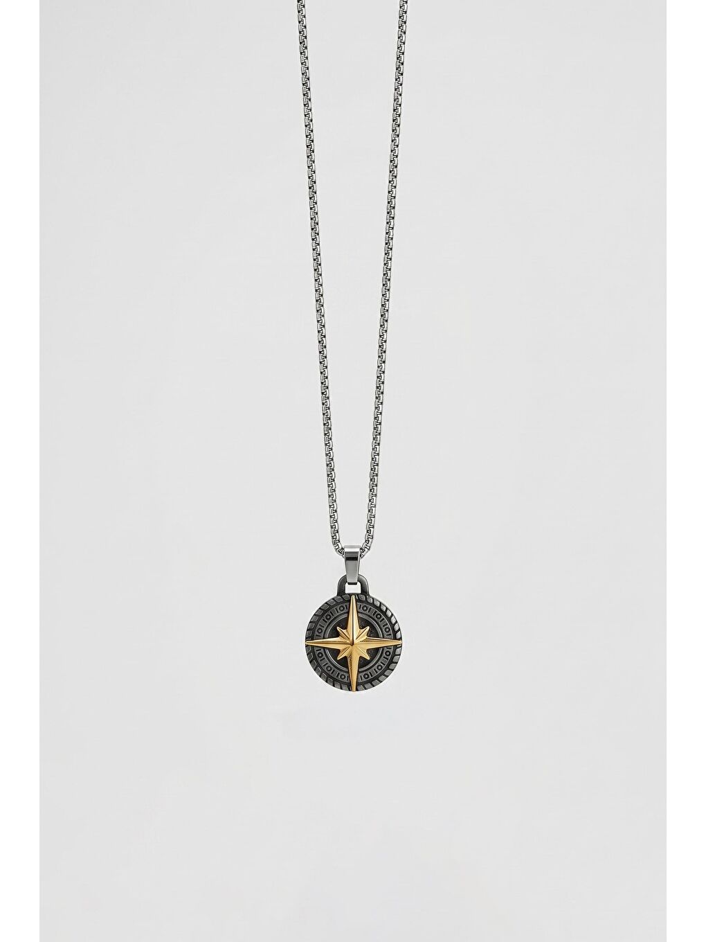 Unisex Eskitme Kuzey Yıldızı Uçlu Zincir Çelik Kolye Siyah/Gümüş