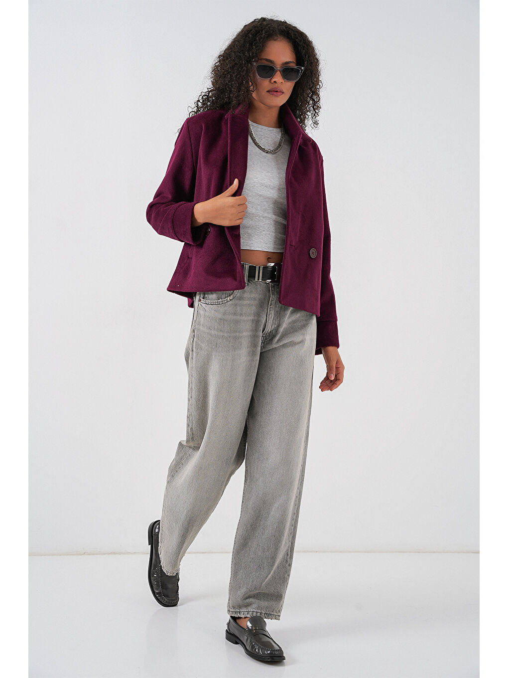 Kadın Kaşe Ceket 0725 - Bordo-1