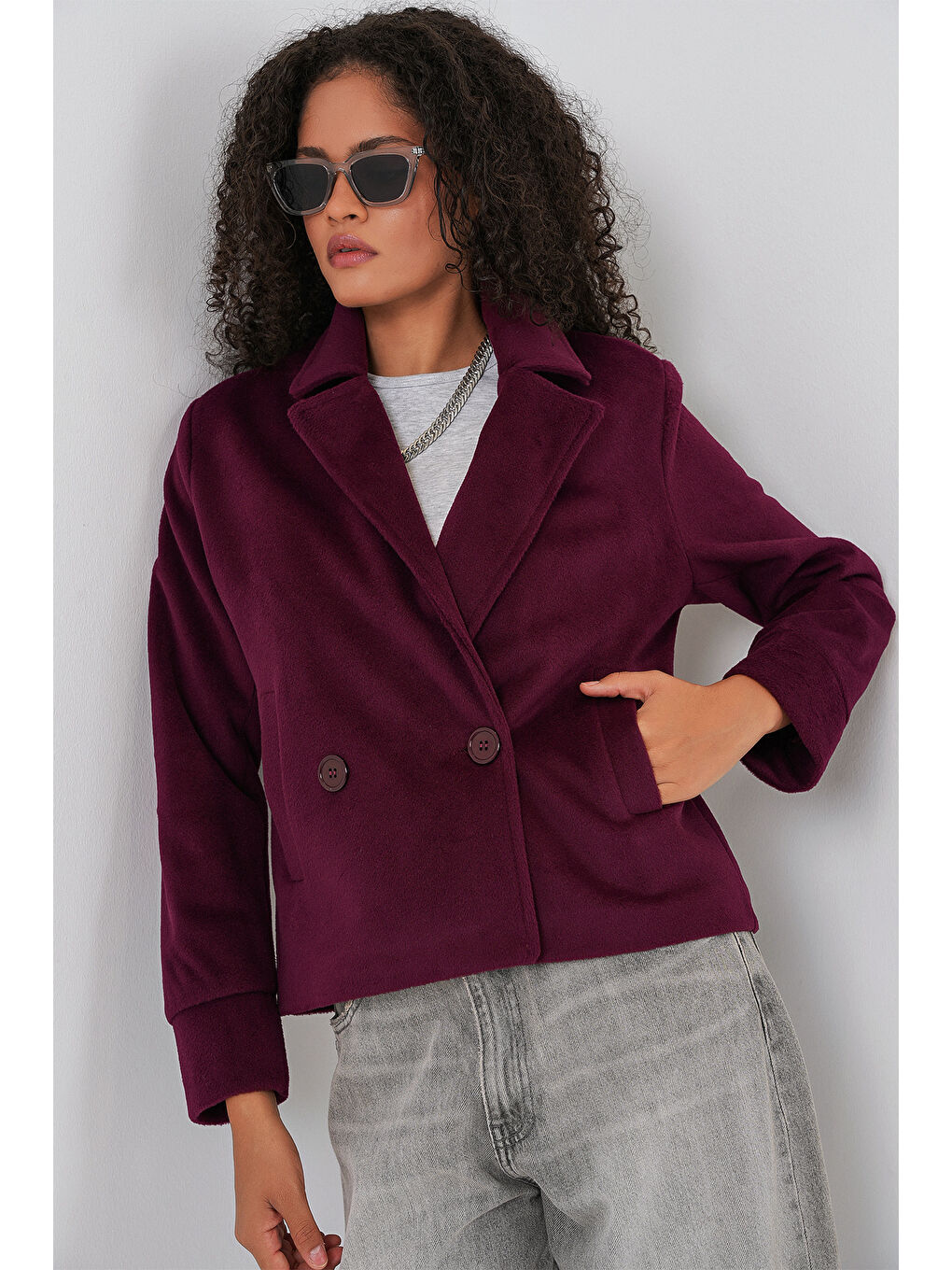 Kadın Kaşe Ceket 0725 - Bordo-2