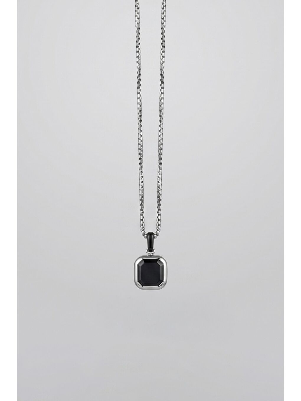 Unisex Minimal Taş Detaylı Çelik Kolye Siyah/Gümüş