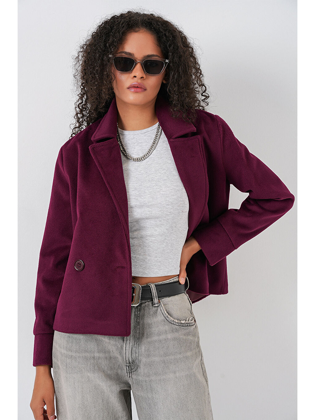 Kadın Kaşe Ceket 0725 - Bordo-4