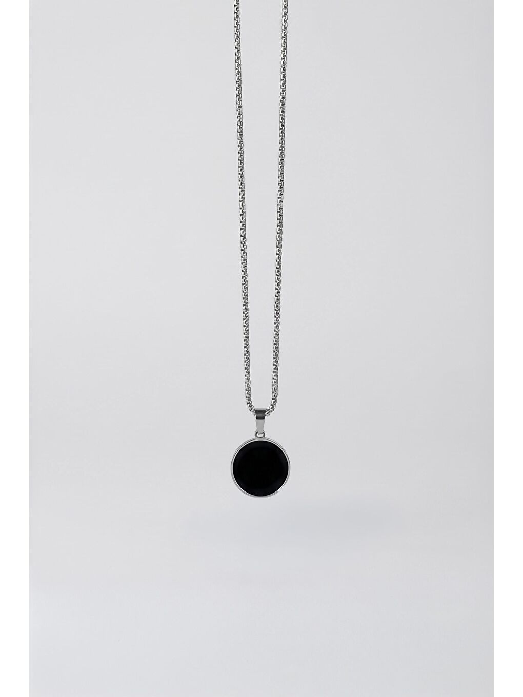 Unisex Yuvarlak Plaka Uçlu Zincir Çelik Kolye Siyah/Gümüş