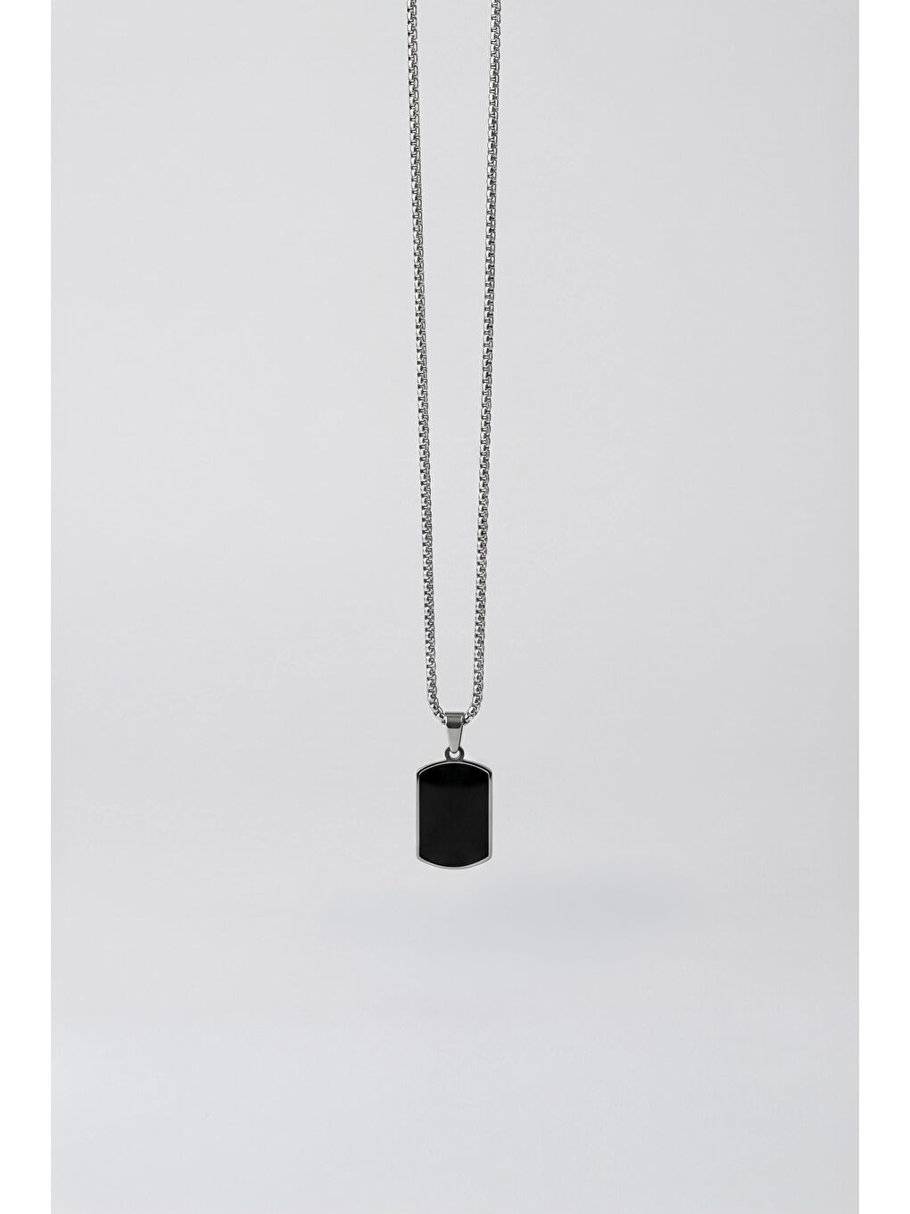 Erkek Plaka Uçlu Çelik Kolye Siyah/Gümüş