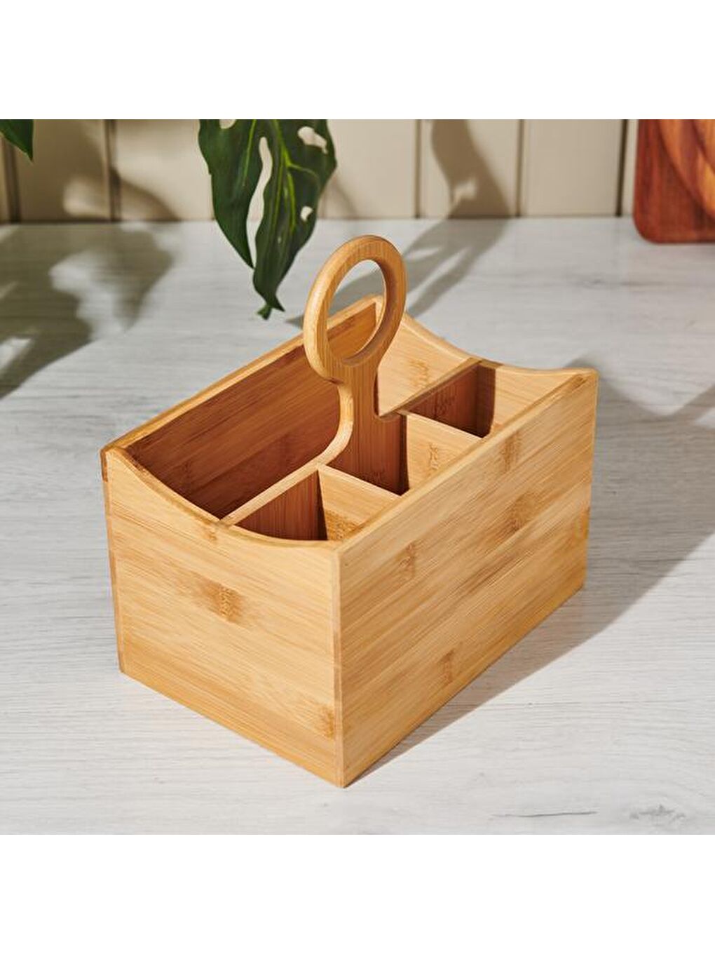 Bambu Kaşıklık - Kahverengi - 21x14,5x22 cm