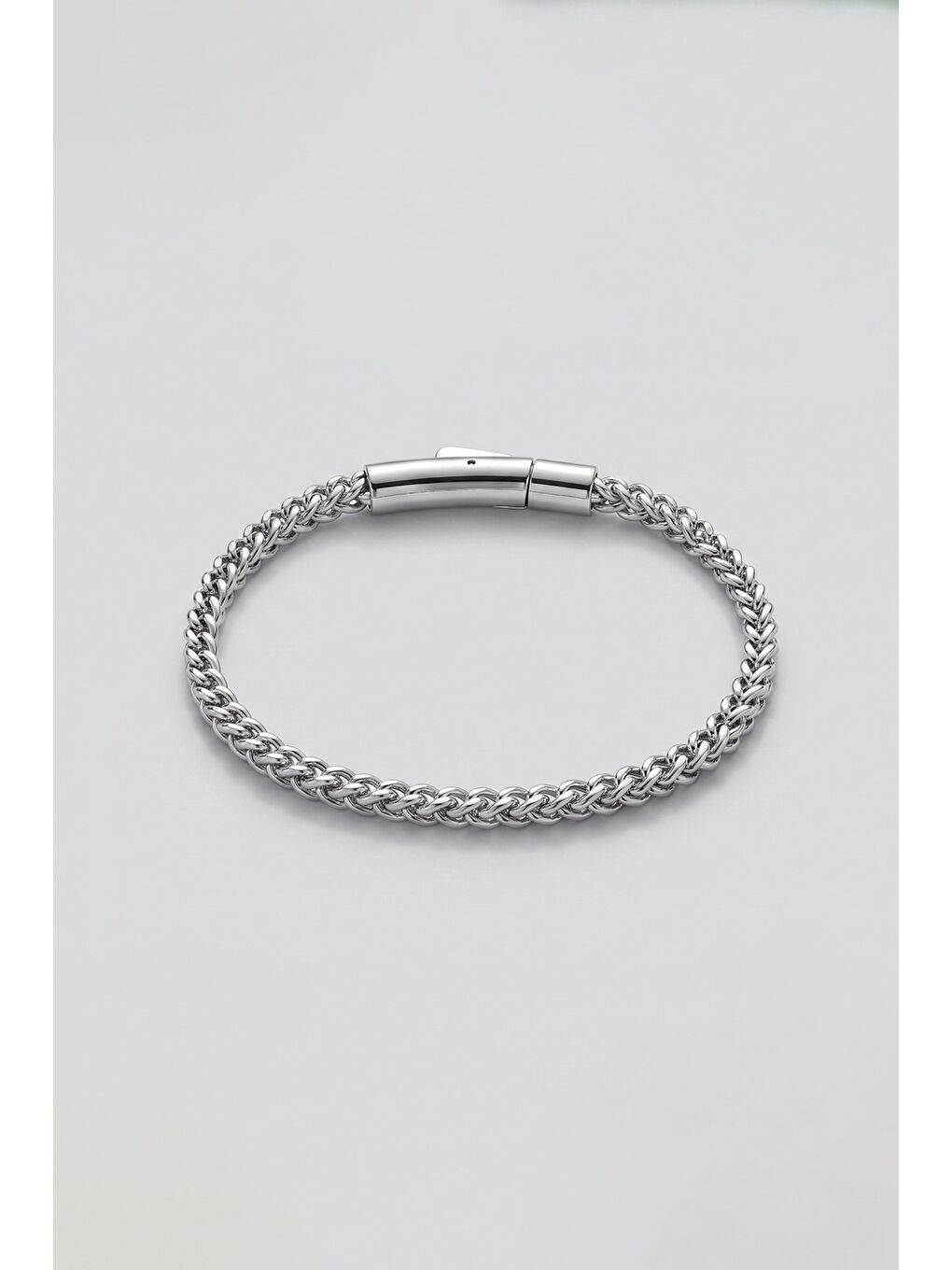 Gri Erkek Kutu Zincir Çelik Bileklik Gümüş