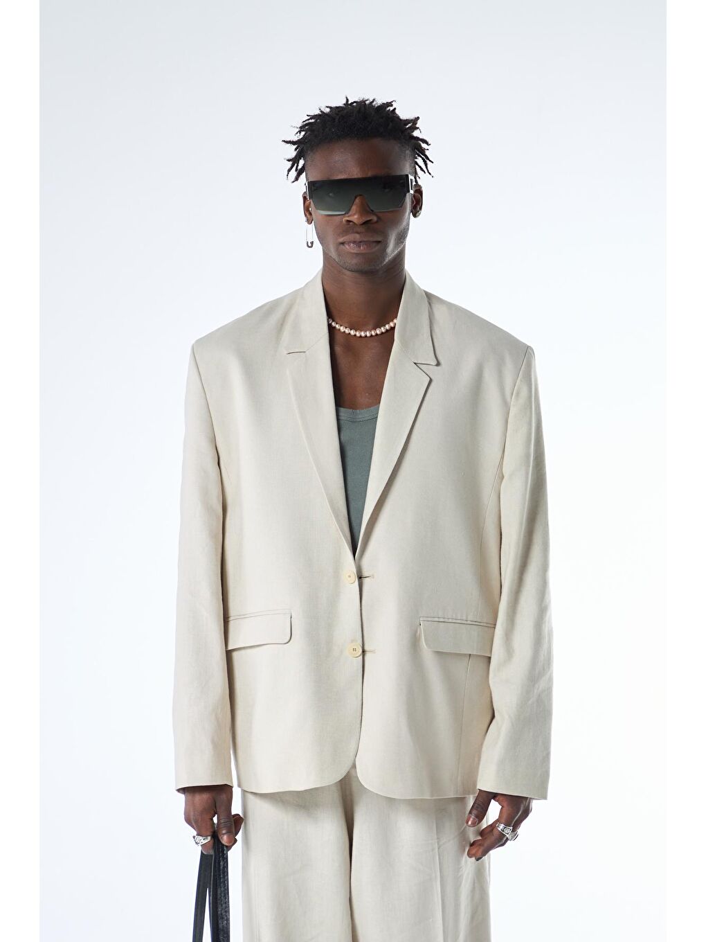 Bej Oversize %100 Keten Erkek Takım Elbise-2