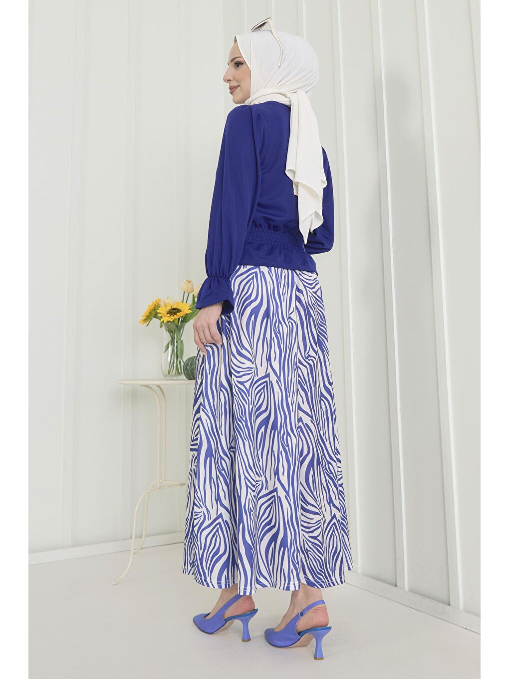 Bisiklet Yaka Kadın Mavi Bluz+Etek - 10564-6