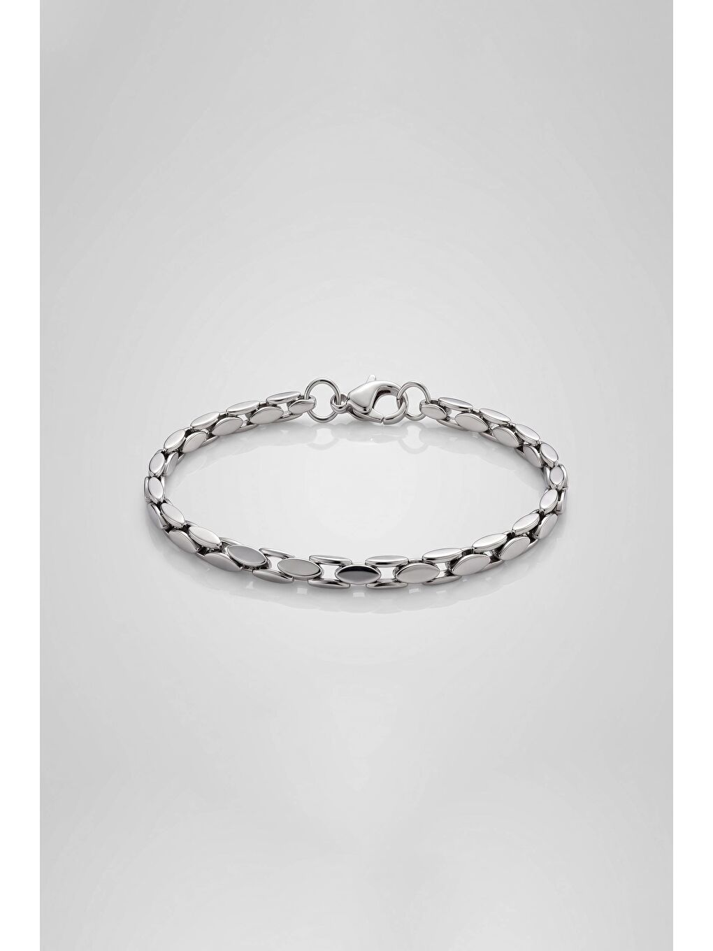 Gri Erkek Oval Halka Zincir Çelik Bileklik Gümüş