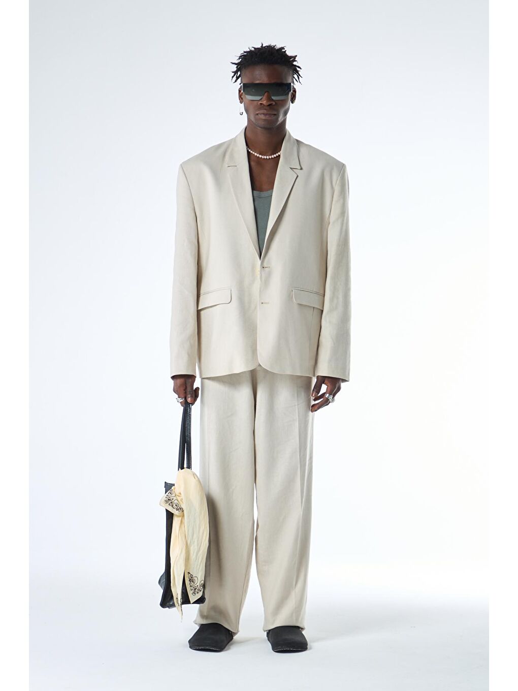 Bej Oversize %100 Keten Erkek Takım Elbise-3