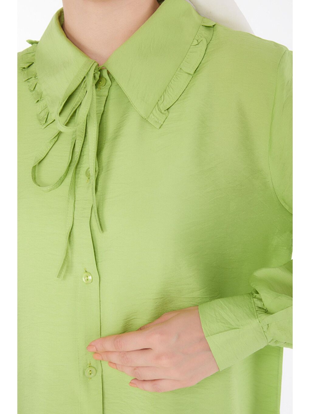 Gömlek Yaka Kadın Yeşil İp Detaylı Tunik - 25835-4