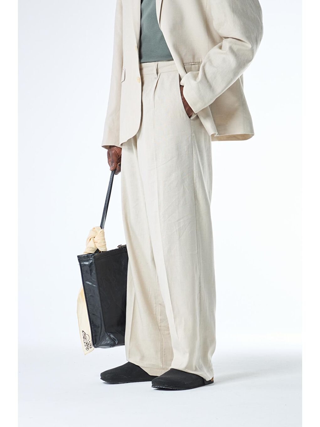 Bej Oversize %100 Keten Erkek Takım Elbise-4