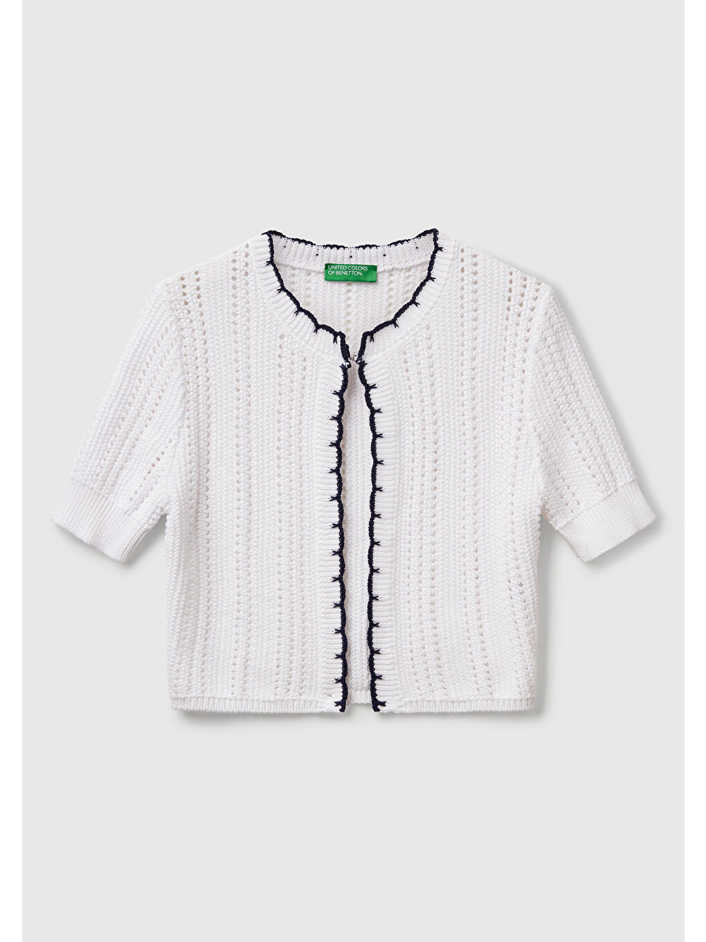 Kadın Beyaz %100 Pamuk Slim Fit Kısa Kollu Hırka