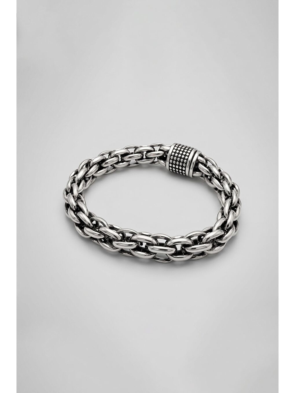 Gri Erkek Ağır Gramajlı Kalın Bizans Zincir Çelik Bileklik Gümüş