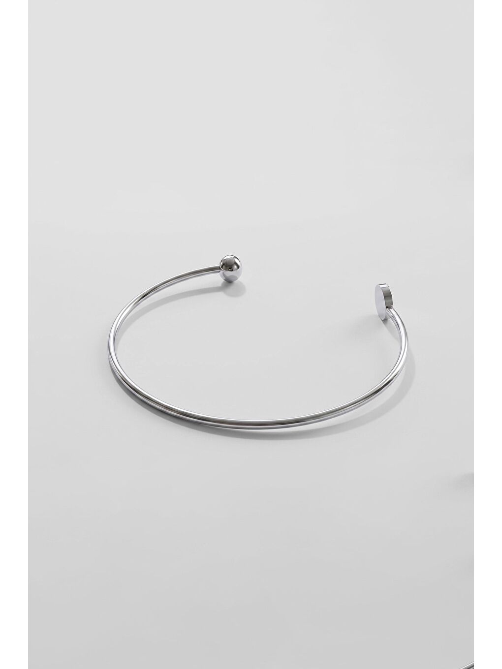 Gri Erkek Top Uçlu İnce Açık Çelik Bileklik Gümüş