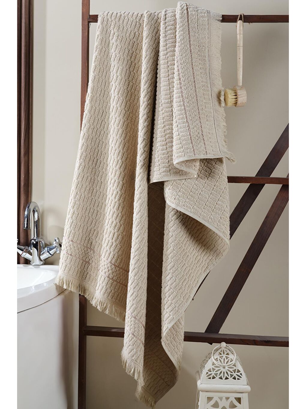 Zeynep Tekstil Bej Daphne Banyo Havlusu 90x150 Cm %100 Pamuk Battal Boy - 2