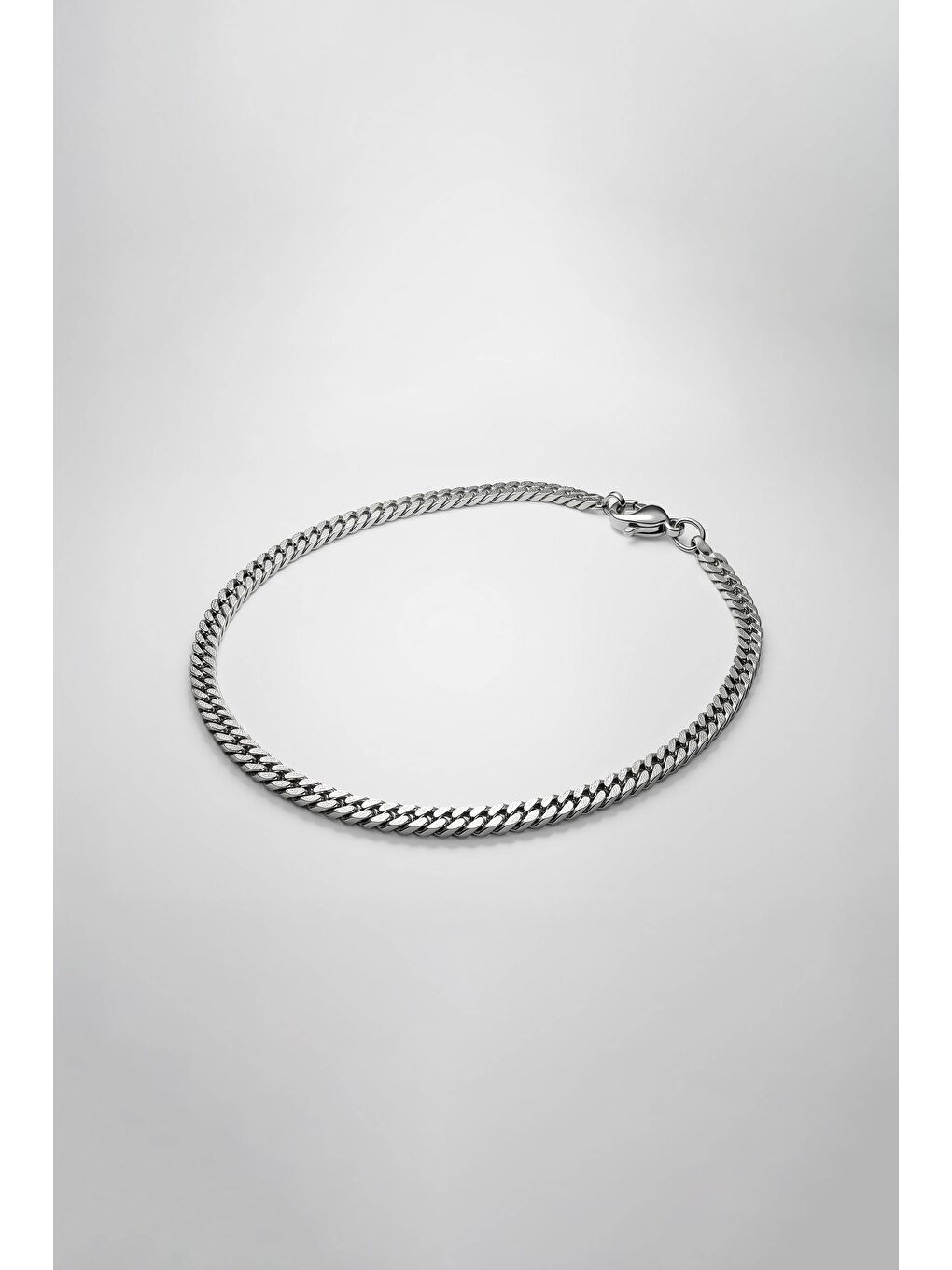 Gri Erkek İnce Gurmet Zincir Çelik Bileklik Gümüş