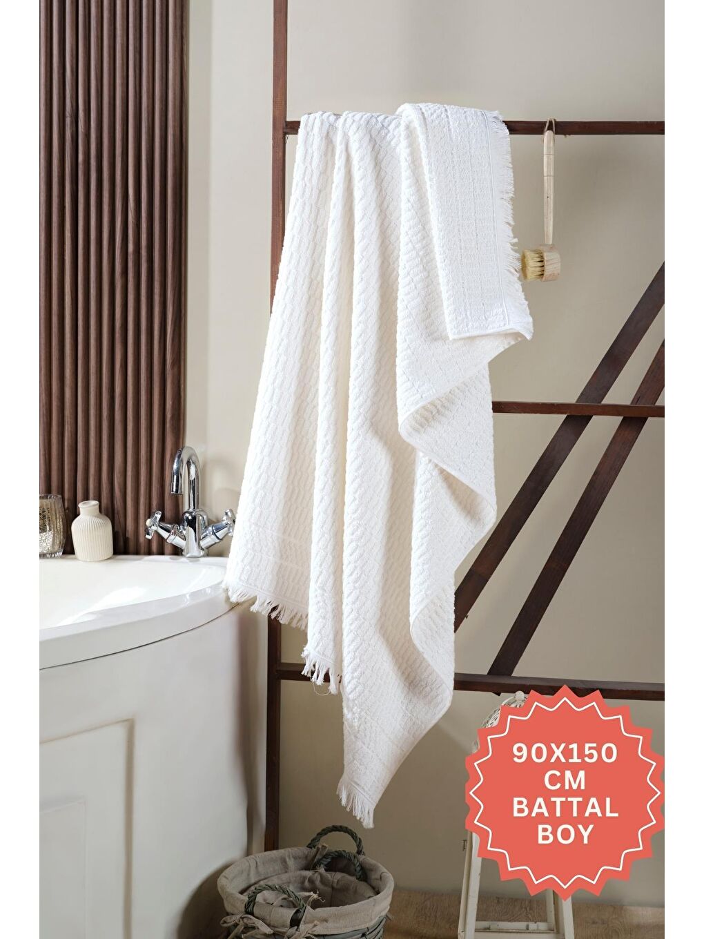 Zeynep Tekstil Ekru Daphne Banyo Havlusu 90x150 Cm %100 Pamuk Battal Boy