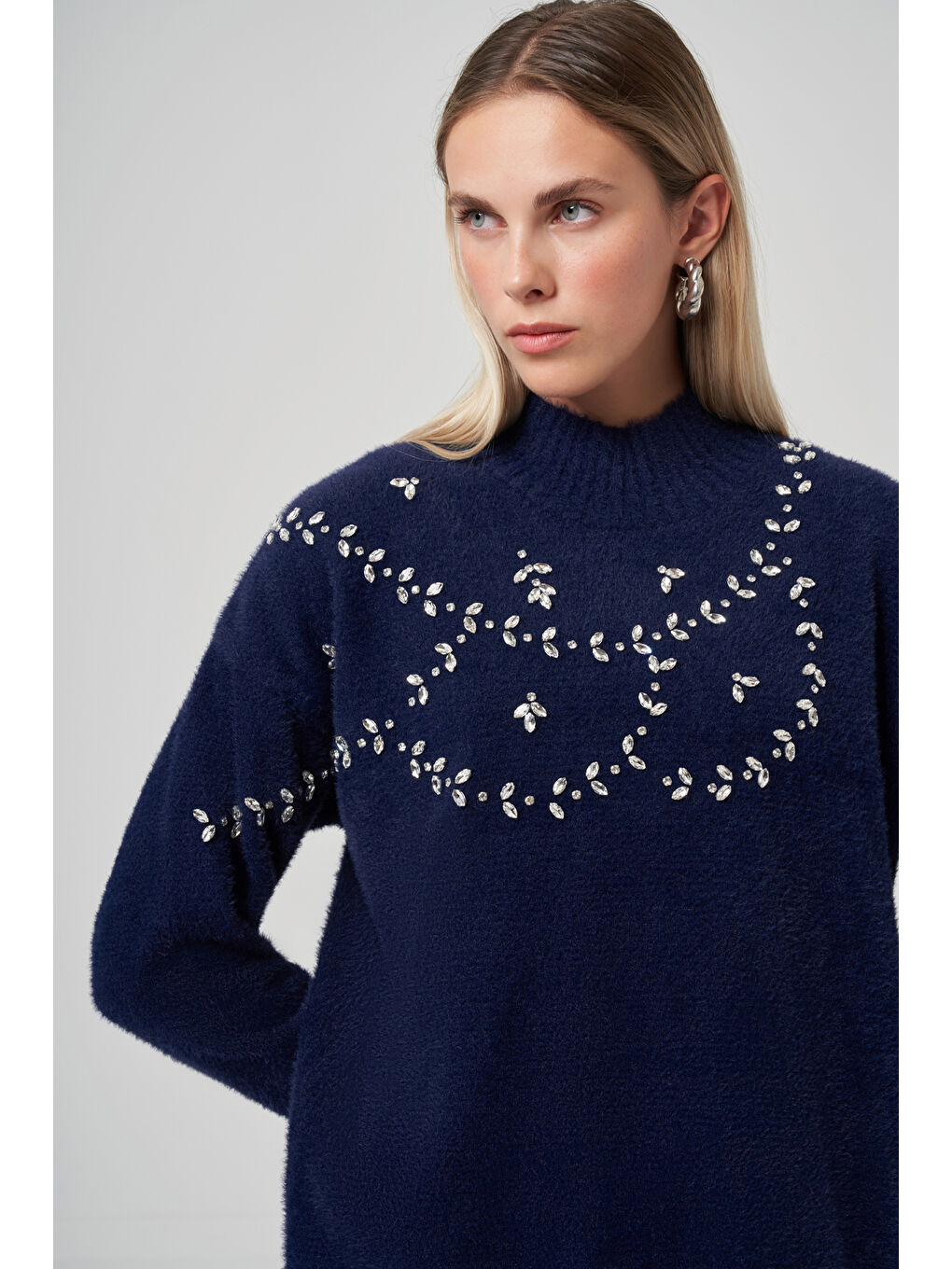 Taş Detay Angora Kazak Tunik 7002 Lacivert-1