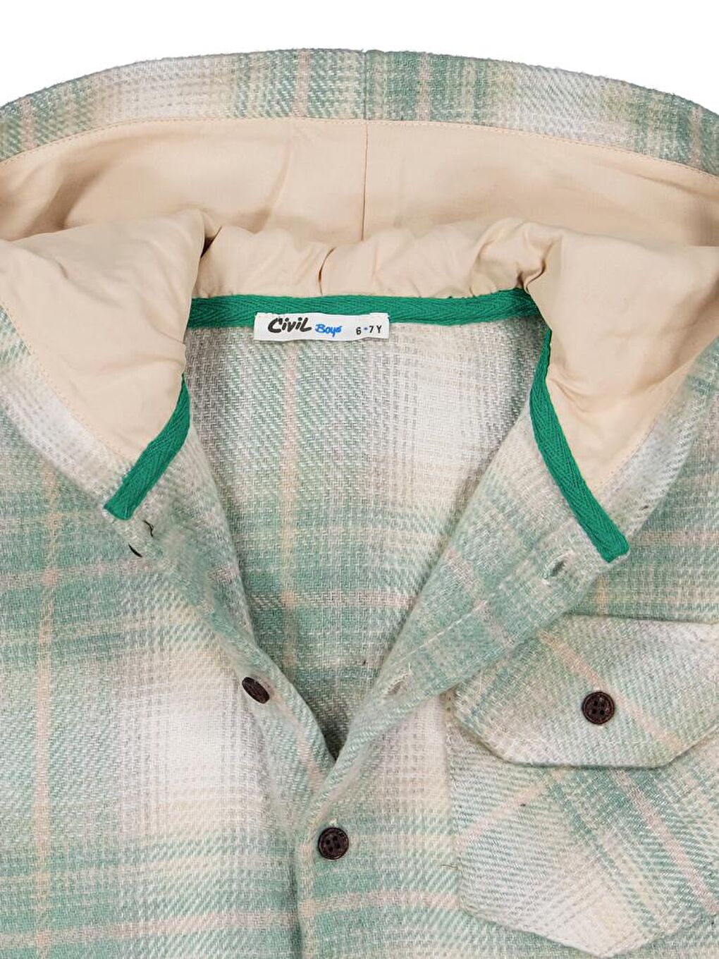 Boys Kapüşonlu Ekose 6-9 Yaş Gömlek - Haki 6-7 Yaş-1