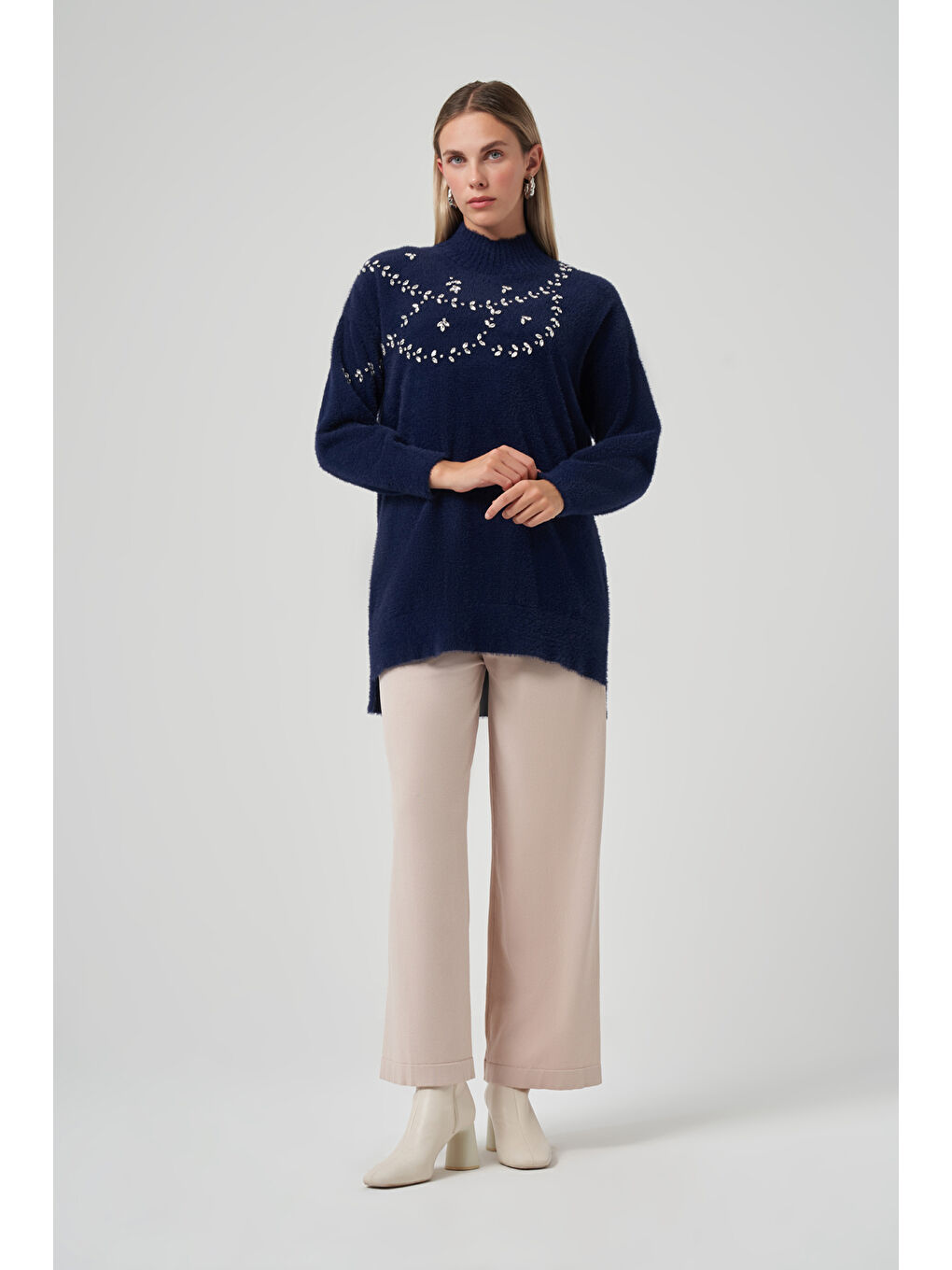 Taş Detay Angora Kazak Tunik 7002 Lacivert-3