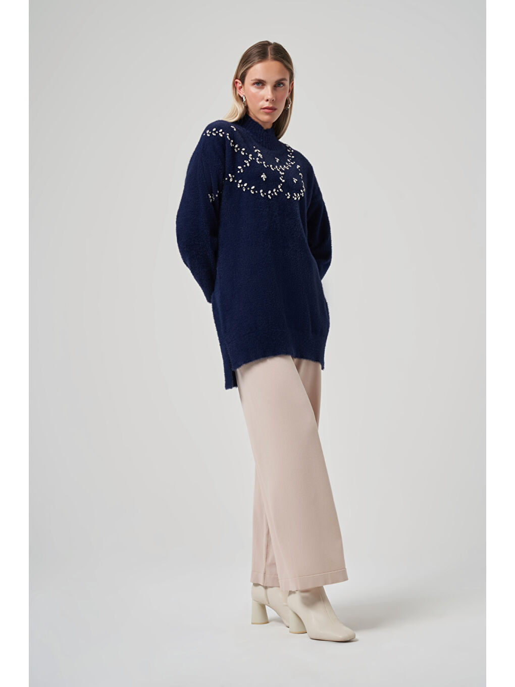 Taş Detay Angora Kazak Tunik 7002 Lacivert-4