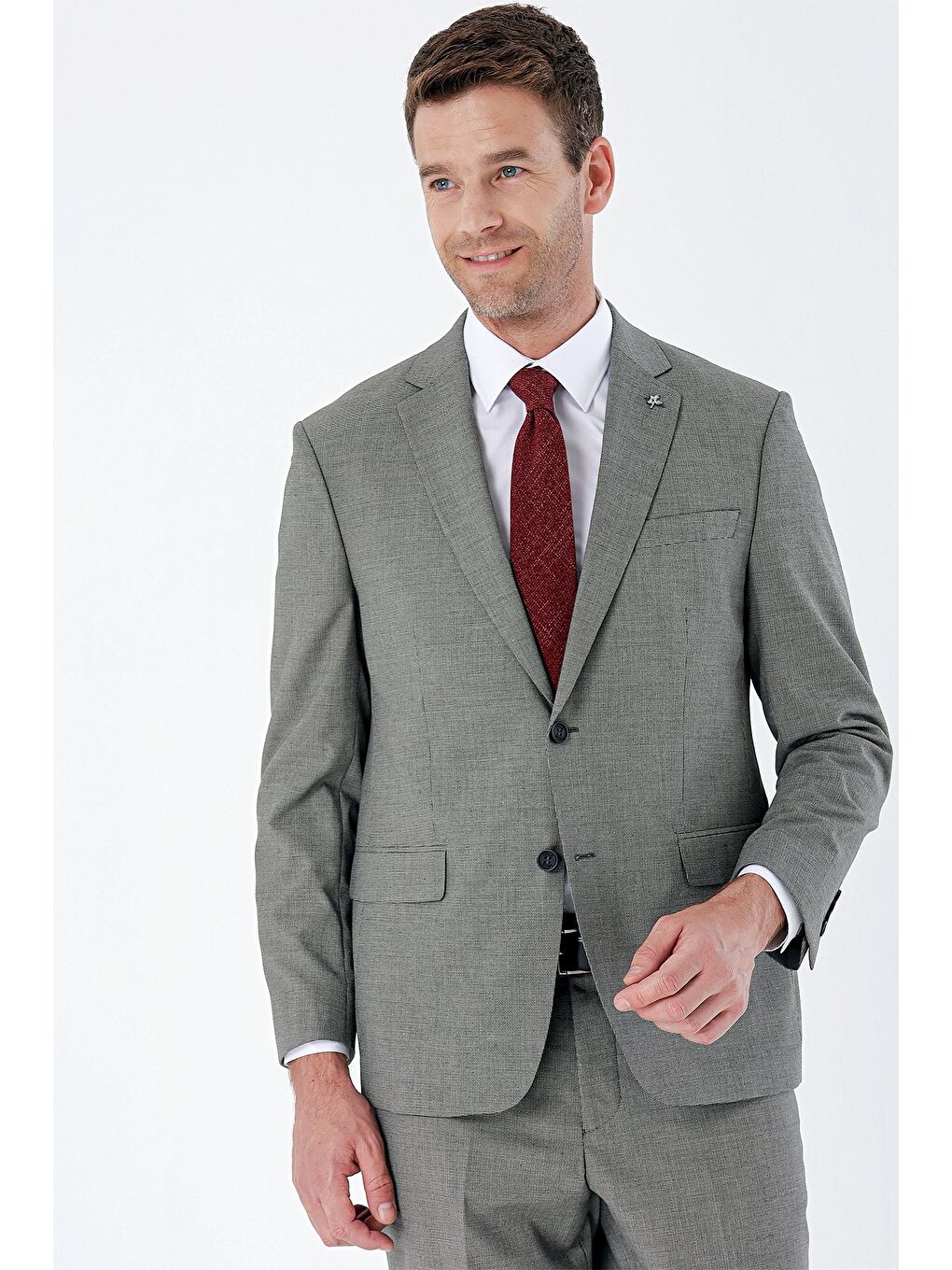 Koyu Bej Desenli Mono Yaka 4 Drop Comfort Fit Rahat Kesim Klasik Takım Elbise 1001235162