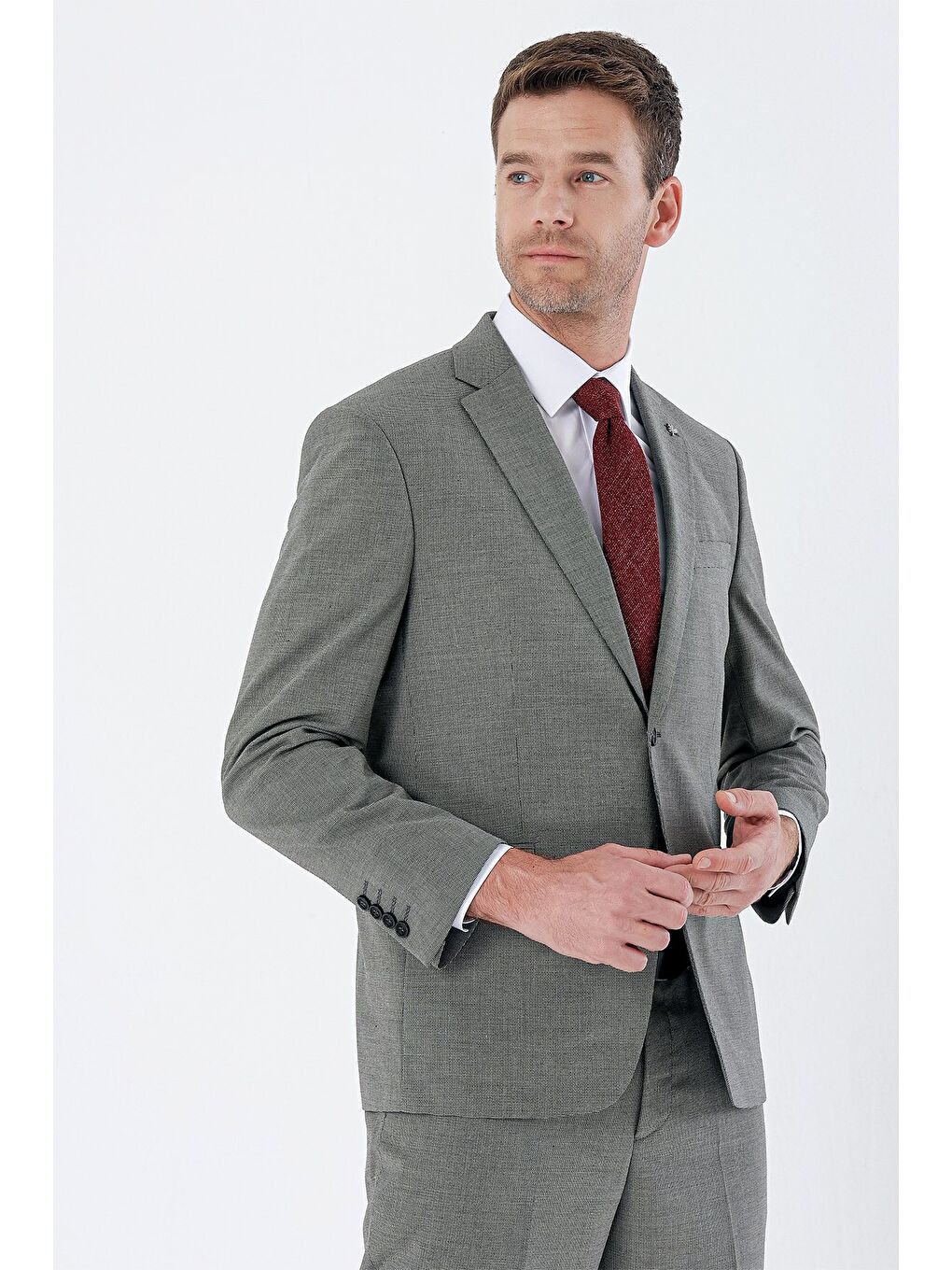 Koyu Bej Desenli Mono Yaka 4 Drop Comfort Fit Rahat Kesim Klasik Takım Elbise 1001235162-1