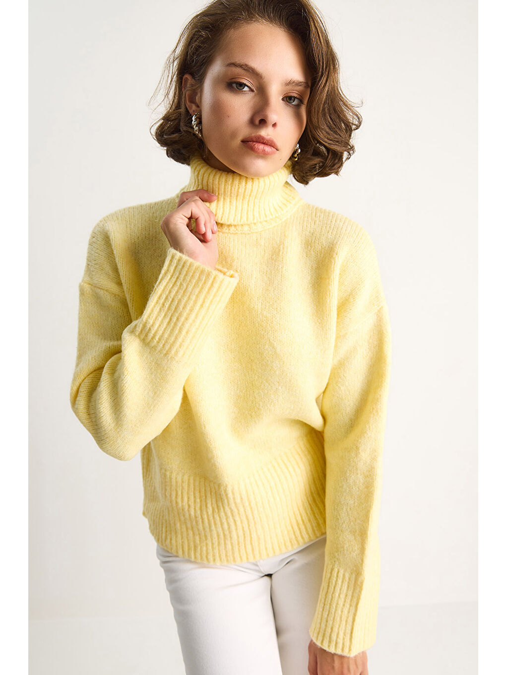 Sarı Kadın Balıkçı Yaka Kazak-3