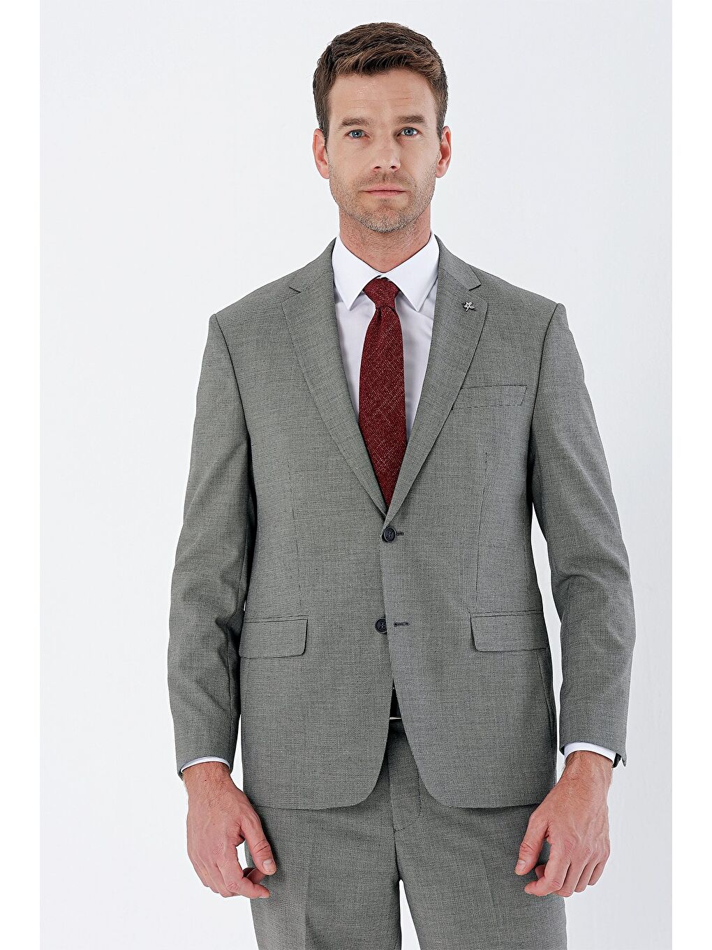 Koyu Bej Desenli Mono Yaka 4 Drop Comfort Fit Rahat Kesim Klasik Takım Elbise 1001235162-2