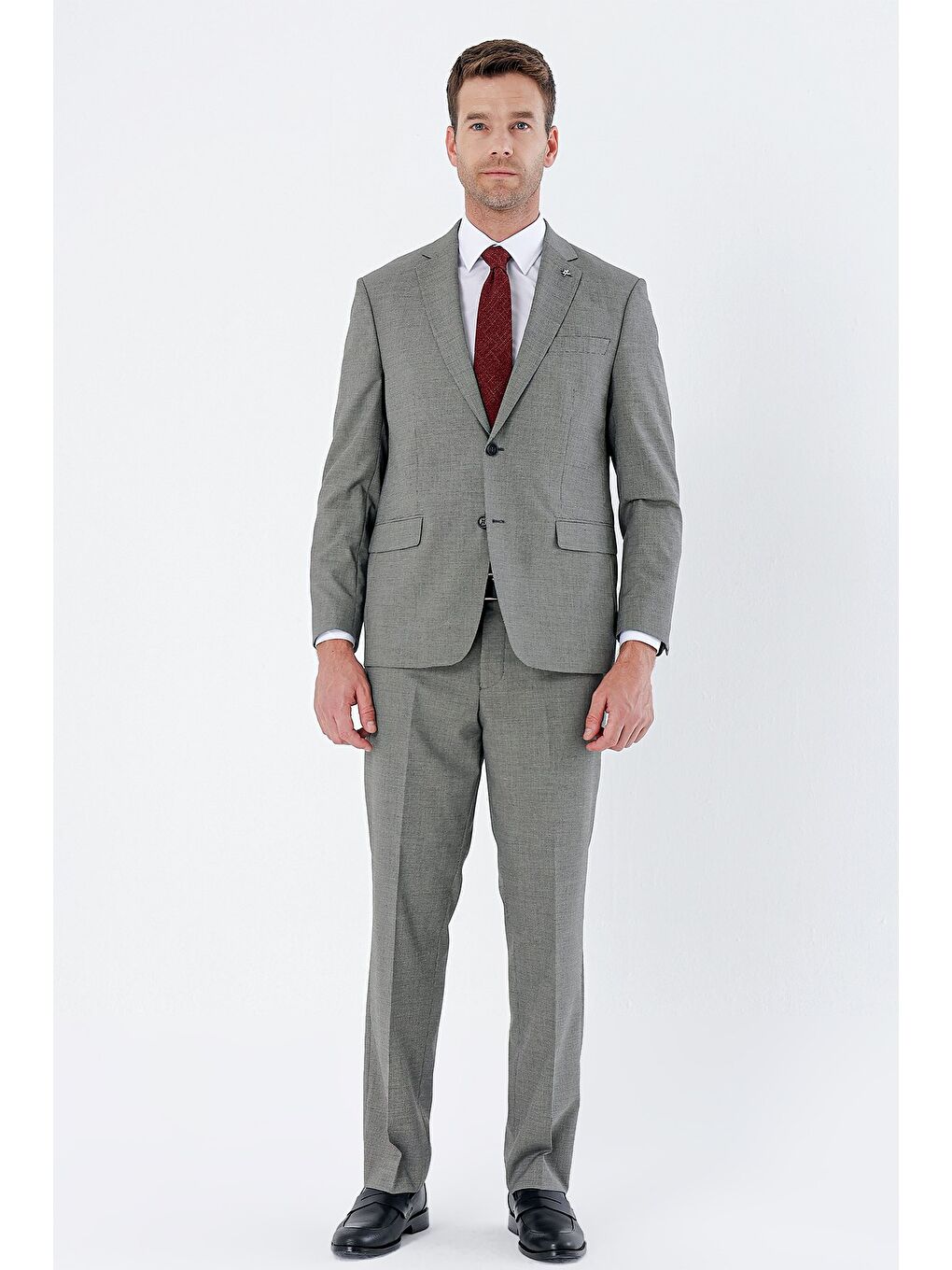 Koyu Bej Desenli Mono Yaka 4 Drop Comfort Fit Rahat Kesim Klasik Takım Elbise 1001235162-3