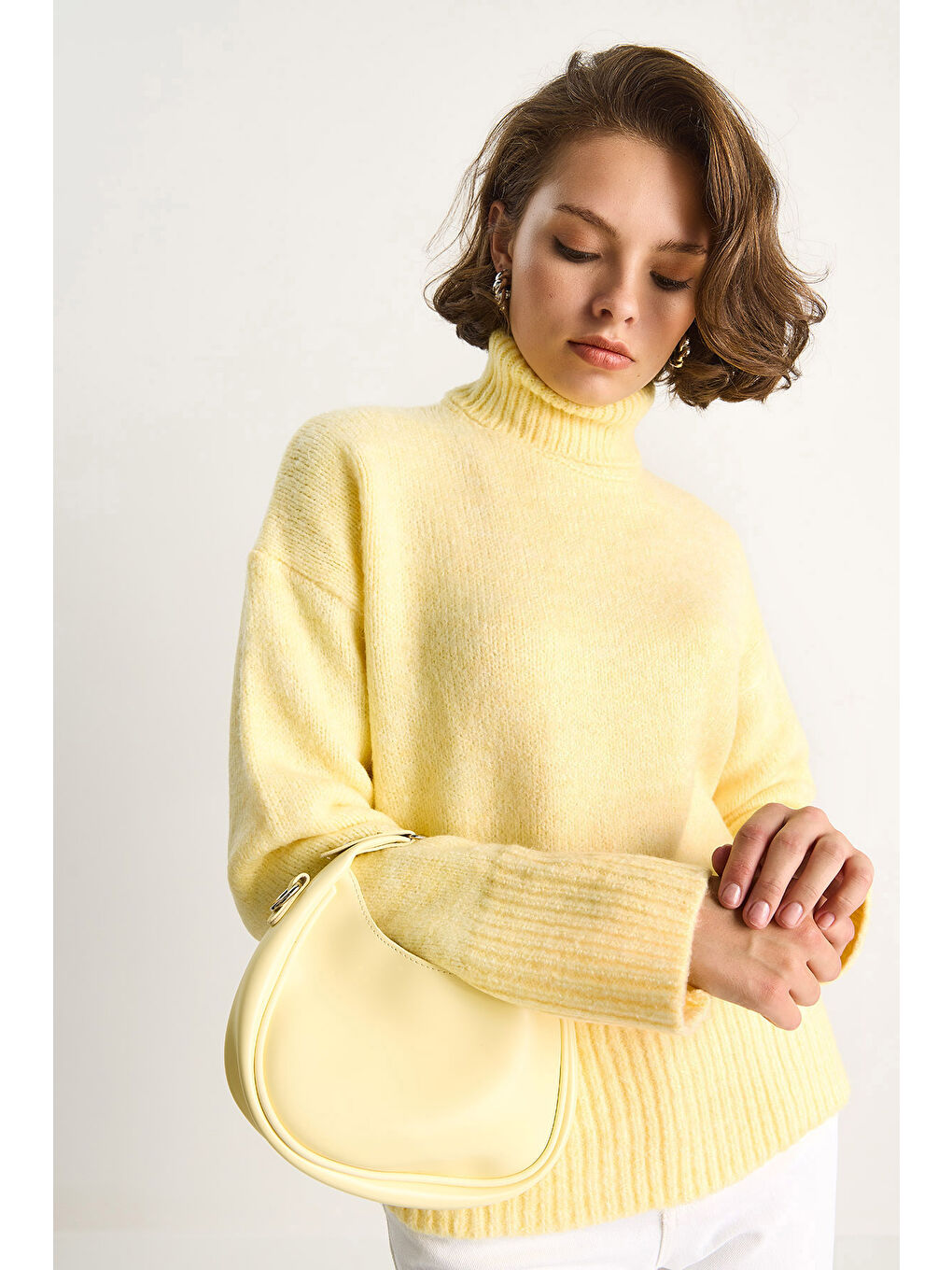 Sarı Kadın Balıkçı Yaka Kazak-4