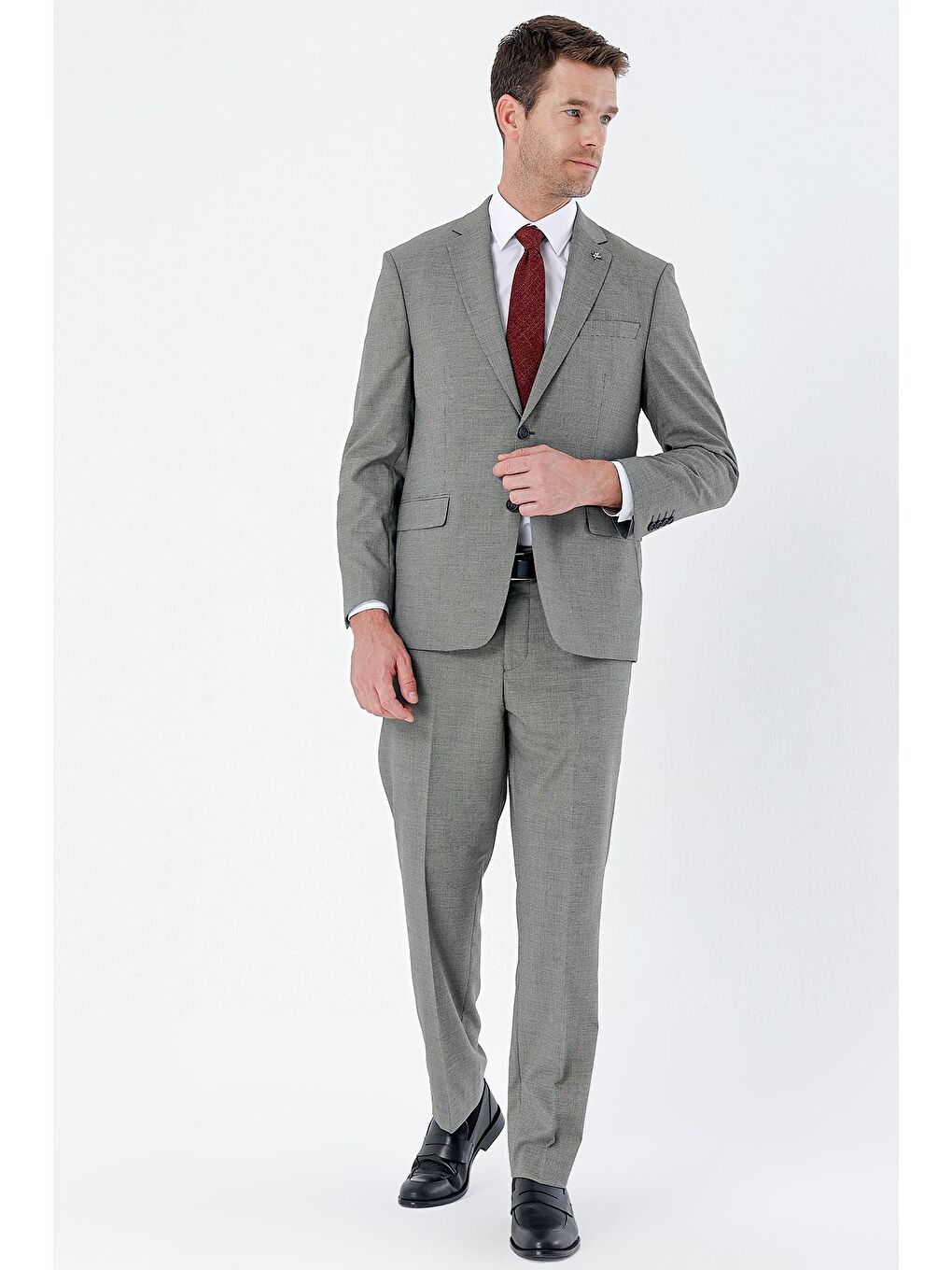 Koyu Bej Desenli Mono Yaka 4 Drop Comfort Fit Rahat Kesim Klasik Takım Elbise 1001235162-4