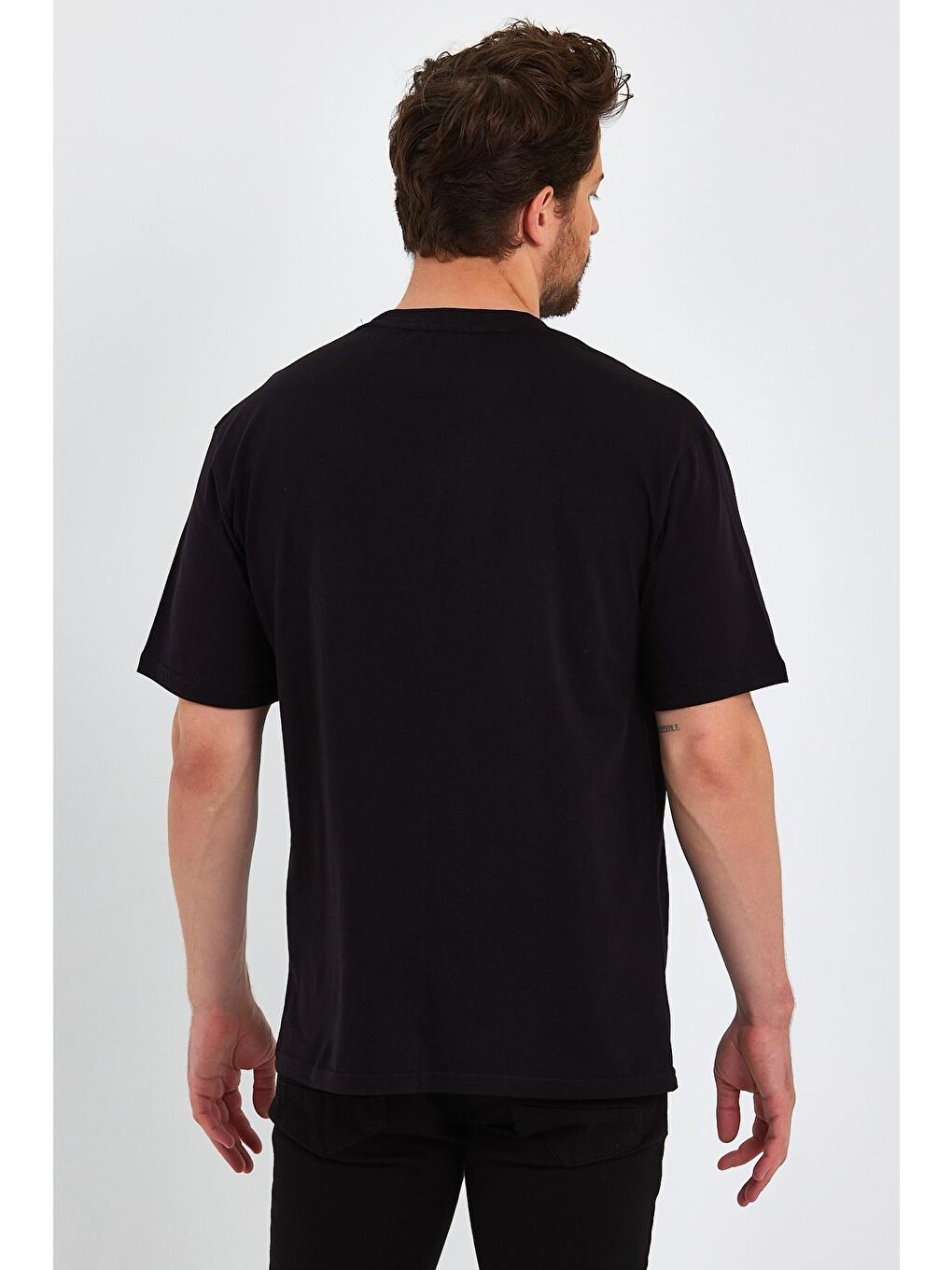 MMETALIC Siyah Erkek Baskılı Basic Oversize Bisiklet Yaka Kısa Kollu T-shirt - 4