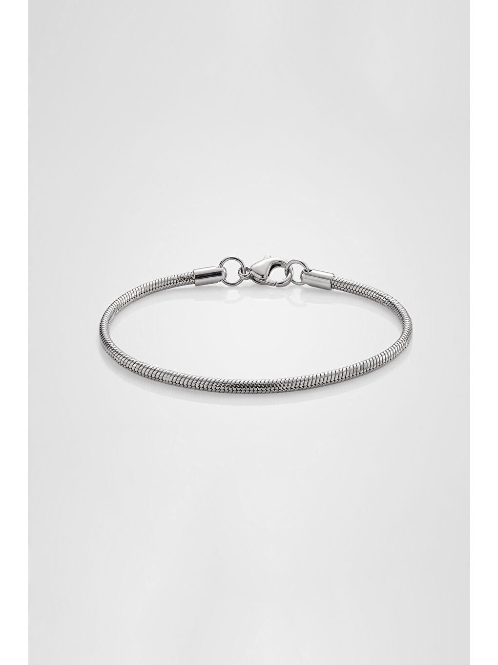 Gri Erkek Minimal İnce Yılan Zincir Çelik Bileklik Gümüş