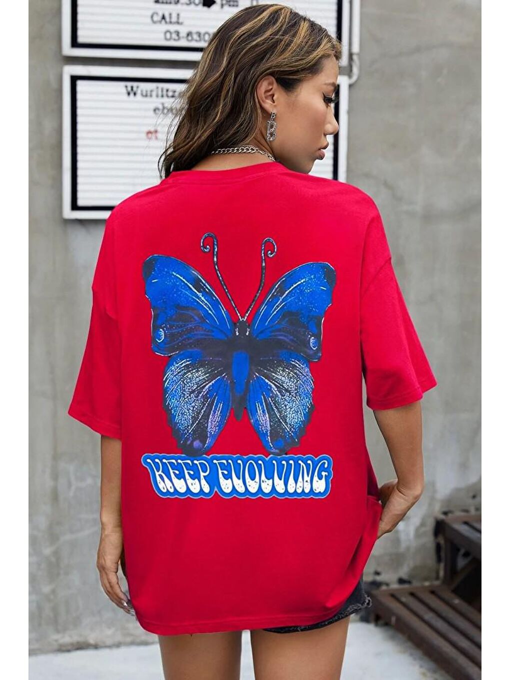 uyguntarz Kırmızı Unisex Butterfly Baskılı T-shirt