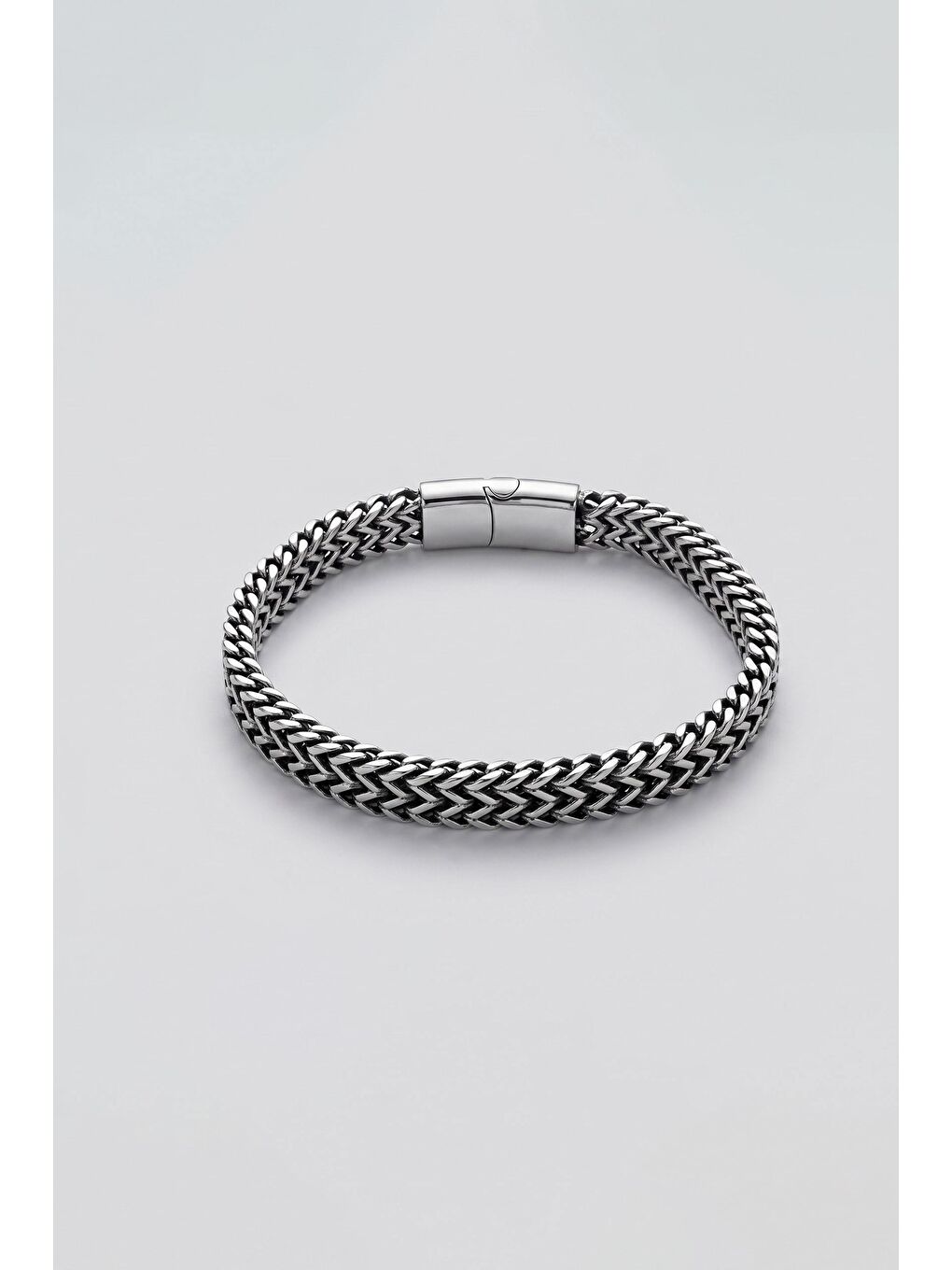 Gri Erkek Kalın Balıksırtı Zincir Çelik Bileklik Gümüş