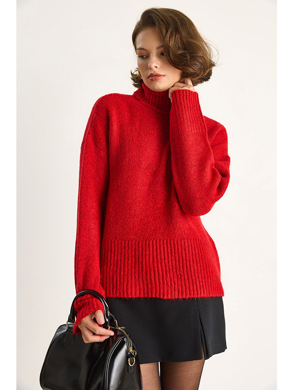 Kırmızı Kadın Balıkçı Yaka Kazak-2