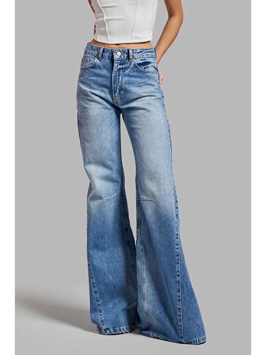 Kadın Mavi Renk 2S54 Flare Fit %100 Pamuk Süper Uzun Denim-1