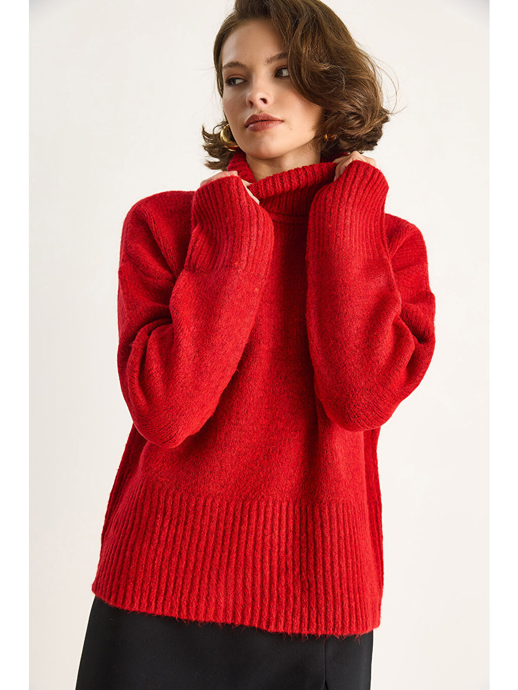 Kırmızı Kadın Balıkçı Yaka Kazak-3