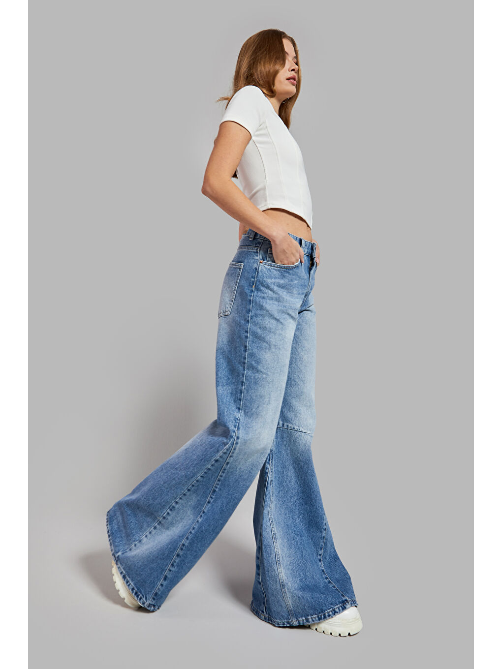 Kadın Mavi Renk 2S54 Flare Fit %100 Pamuk Süper Uzun Denim-2