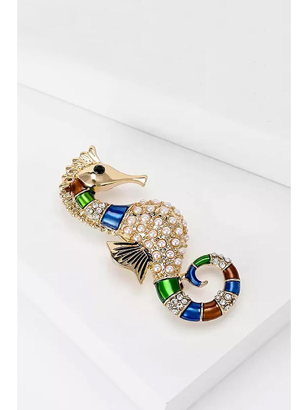 Sarı İnci Detaylı Deniz Atı broş Yaka İğnesi