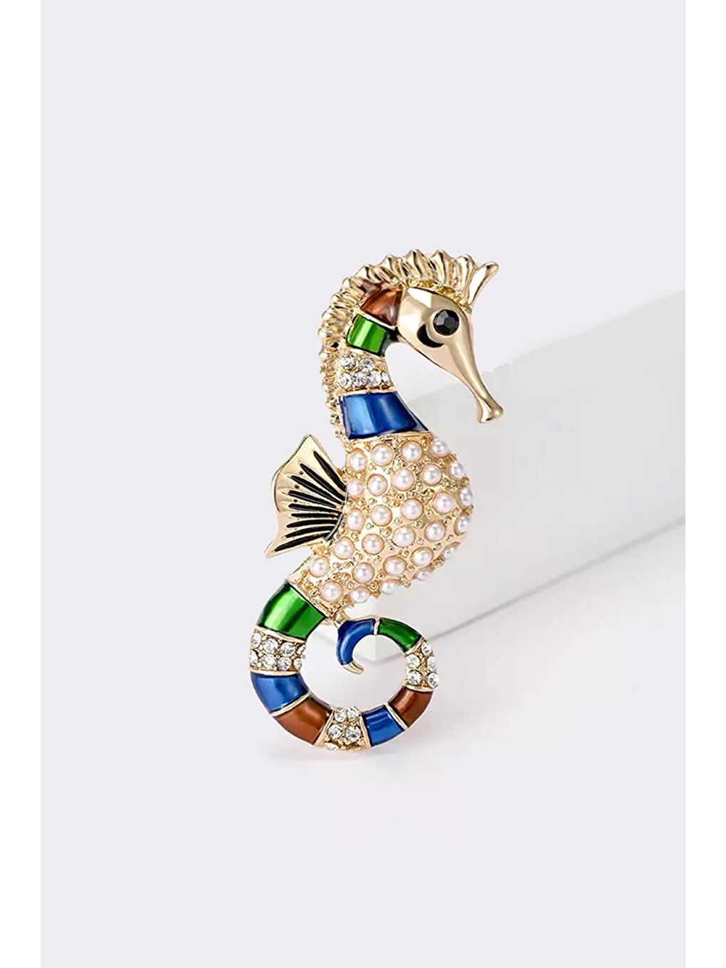 Sarı İnci Detaylı Deniz Atı broş Yaka İğnesi-1