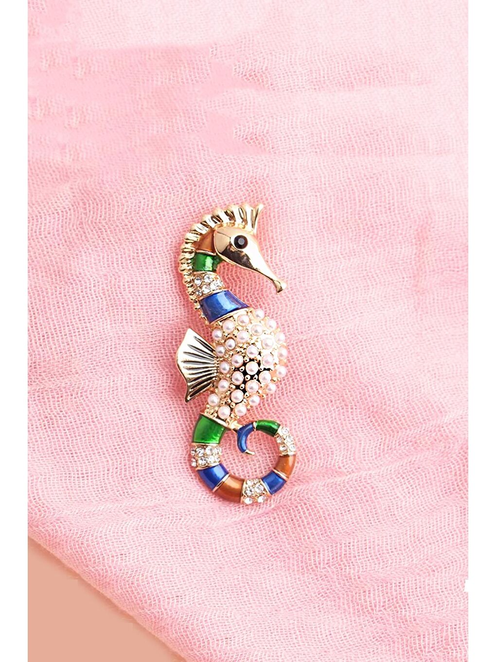 Sarı İnci Detaylı Deniz Atı broş Yaka İğnesi-3