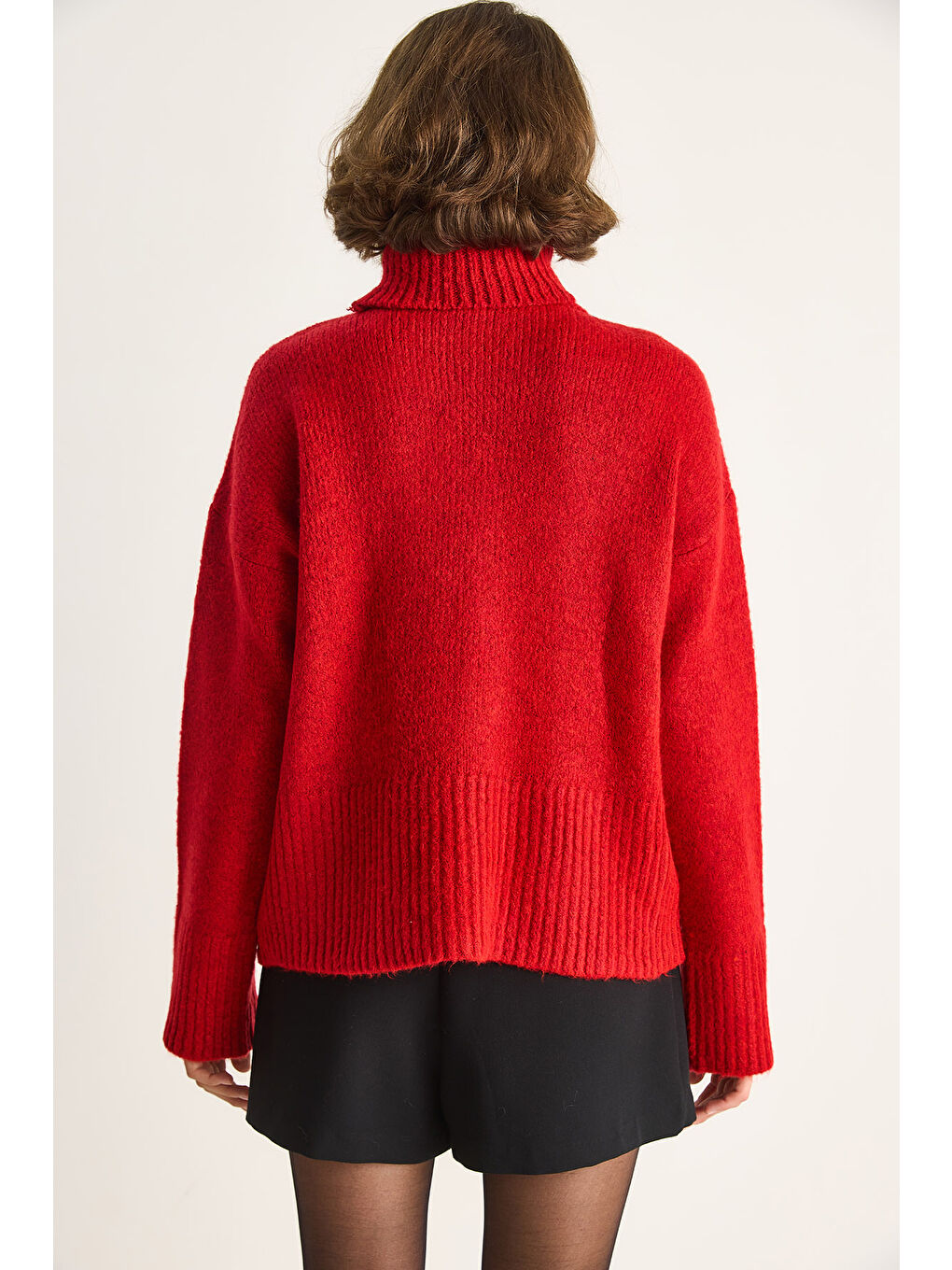 Kırmızı Kadın Balıkçı Yaka Kazak-6