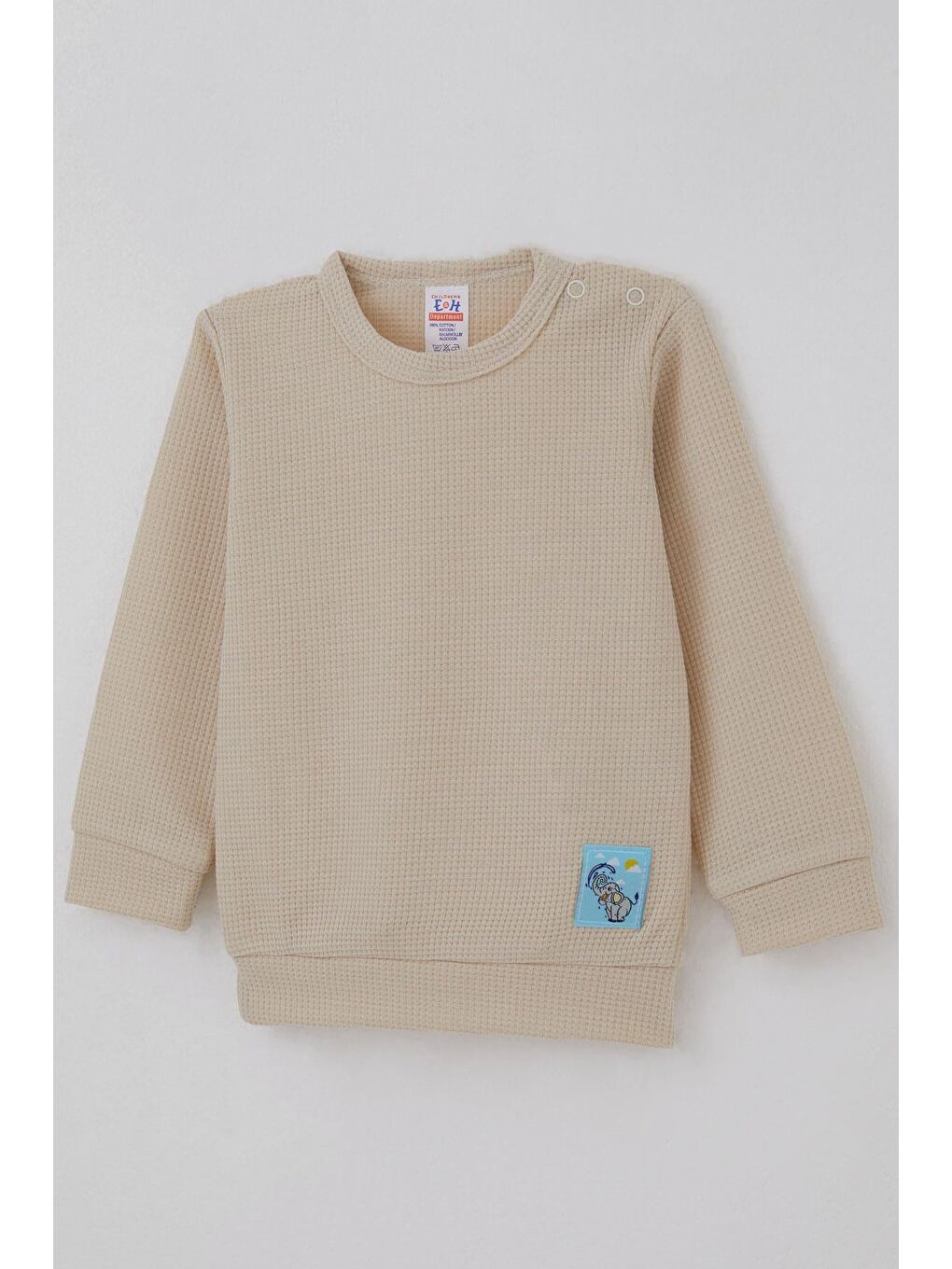 Bej Erkek Bebek Pijama Takımı Omuzdan Patlı Sevimli Fil Armalı Taş (4 Ay-1 Yaş)-5