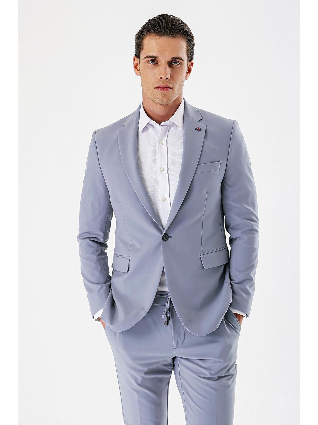 Koyu Mavi Mono Yaka Çift Yırtmaç Elastanlı 6 Drop Slim Fit Dar Kesim Klasik Takım Elbise 1001240164