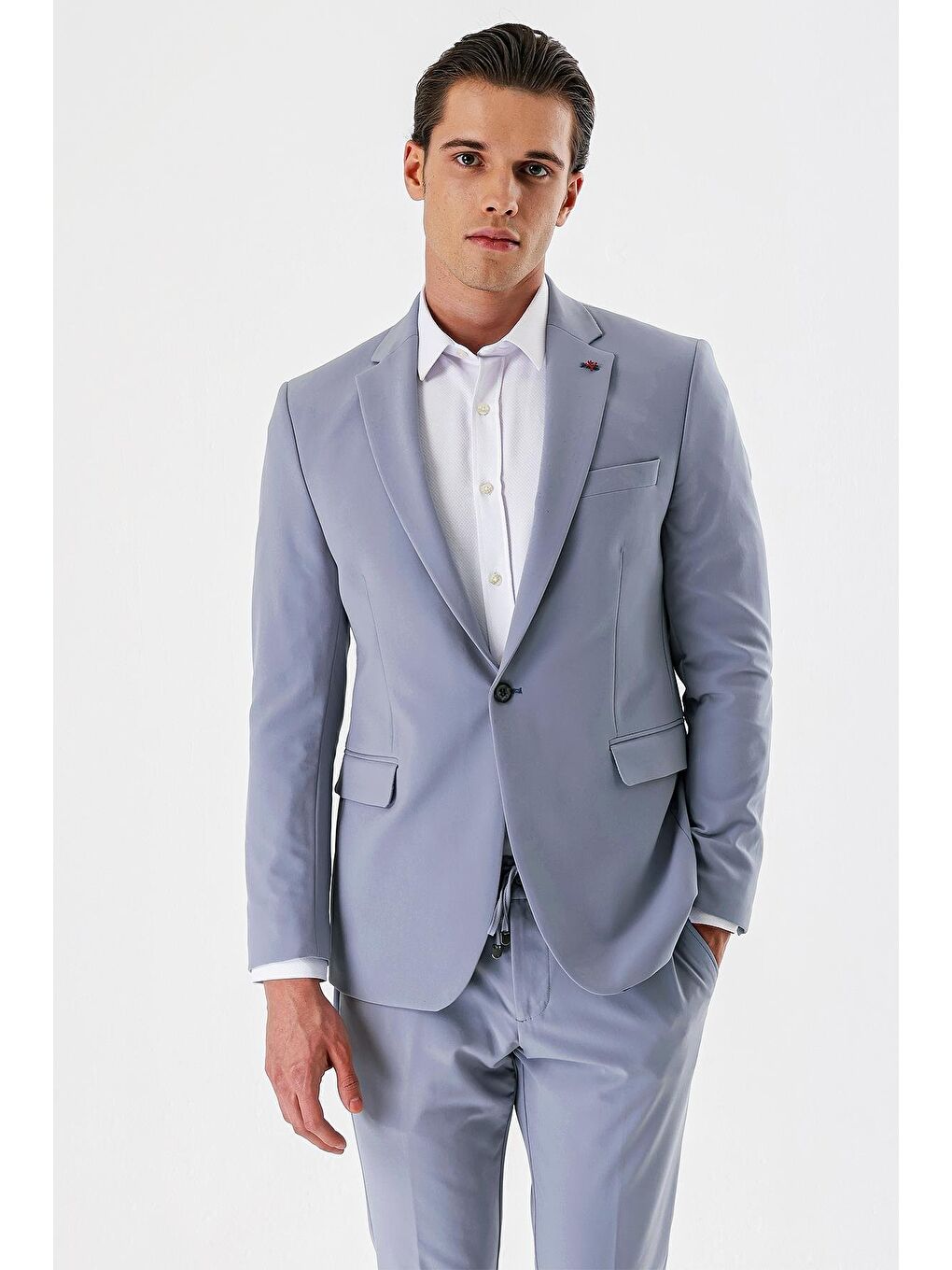 Koyu Mavi Mono Yaka Çift Yırtmaç Elastanlı 6 Drop Slim Fit Dar Kesim Klasik Takım Elbise 1001240164-1