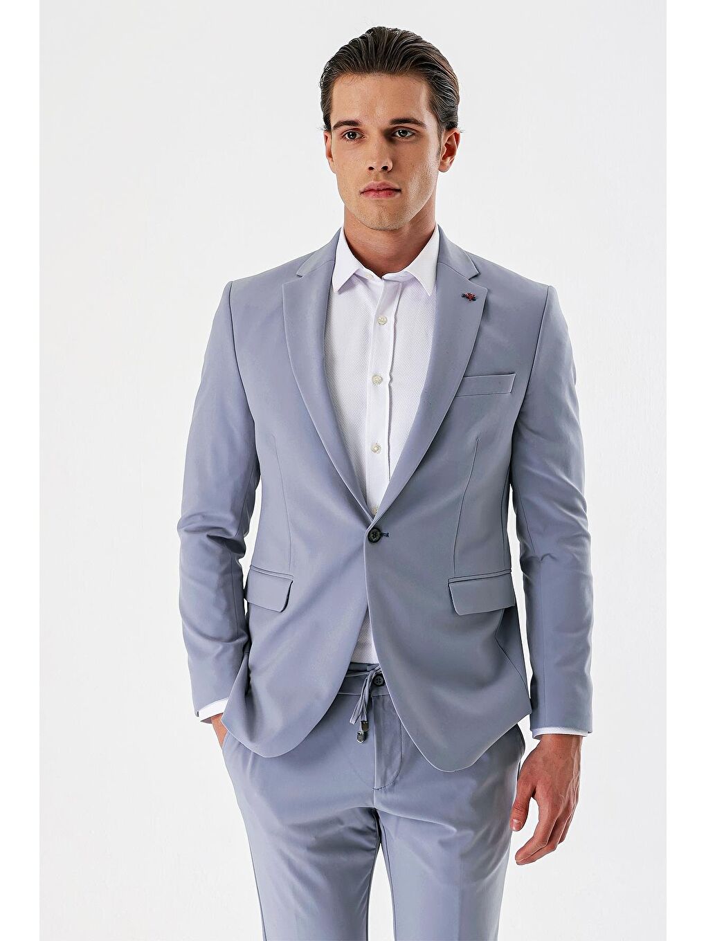 Koyu Mavi Mono Yaka Çift Yırtmaç Elastanlı 6 Drop Slim Fit Dar Kesim Klasik Takım Elbise 1001240164-2