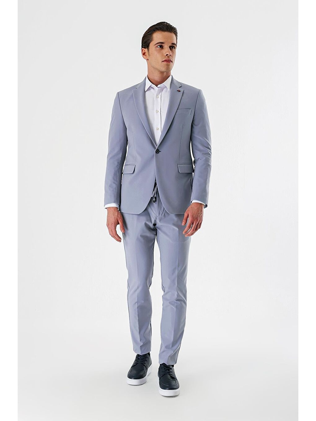 Koyu Mavi Mono Yaka Çift Yırtmaç Elastanlı 6 Drop Slim Fit Dar Kesim Klasik Takım Elbise 1001240164-4